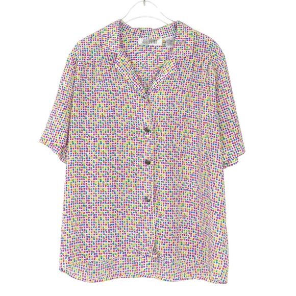 Josephine 80s Vintage Rainbow Polka Dot Button Down Collared Blouse Medium - Picture 1 of 6